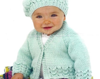 PDF Instant  Digital Download baby cardigan & beret 0 to 7 years knitting pattern (1134)