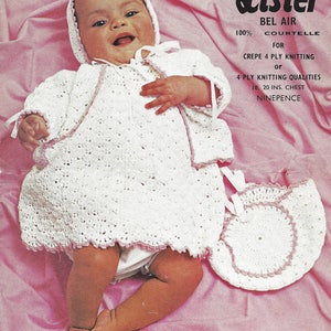 PDF Instant Digital Download baby girls matinee coat dress 2 bonnets crochet pattern (190)