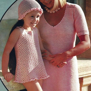 Instant PDF Digital Download childs 4 ply crochet hat & dress pattern 20 to 24 inch (1470)
