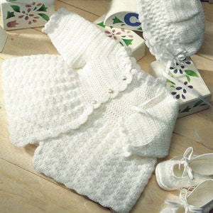 PDF Instant  Digital Download baby 3 ply crochet matinee coat & bonnet pattern (626)