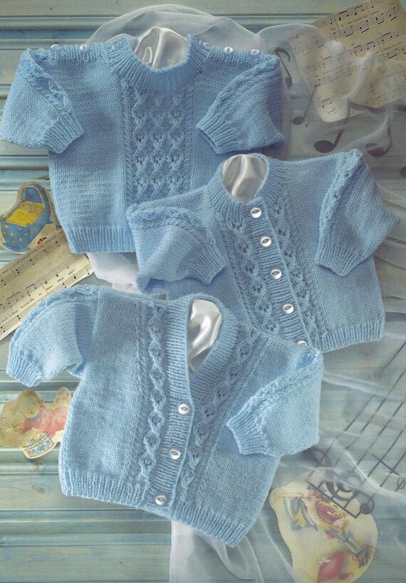 Baby Knitting Pattern: Round & V-Neck Jumper / Sweater / Cardigan – Sizes 12 To 22 (DK)