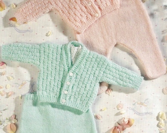 Instant PDF Digital Download premature baby doll cardigans & leggings knitting pattern 12 to 16 inch (2585)