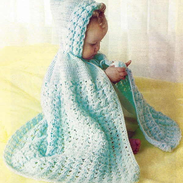 PDF Instant Digital Download baby crochet lacy hooded cape pattern (1970)