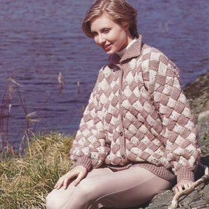 PDF Instant Digital Download ladies chunky knit cardigan knitting pattern 28 to 42 inch (1965)