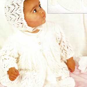 Instant PDF Digital Downloadbaby 4 ply jacket bonnet bootees mitts knitting pattern (1394)