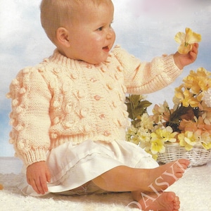 PDF Instant Digital Download  baby pretty cardigan double knit chest 16 to 22 inch knitting pattern  (173)
