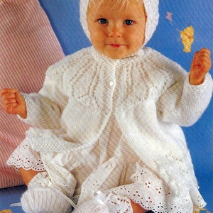 Instant PDF Digital Download baby coat bonnet bootees knitting pattern 16/20 inch (544)