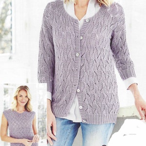 PDF Instant Download Digital ladies larger sizes cardigan & vest knitting pattern cotton double knit 32 to 50 inch (1865)