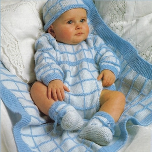 PDF Instant  Digital Download baby rompers bootees hat pram cover knitting pattern (618)