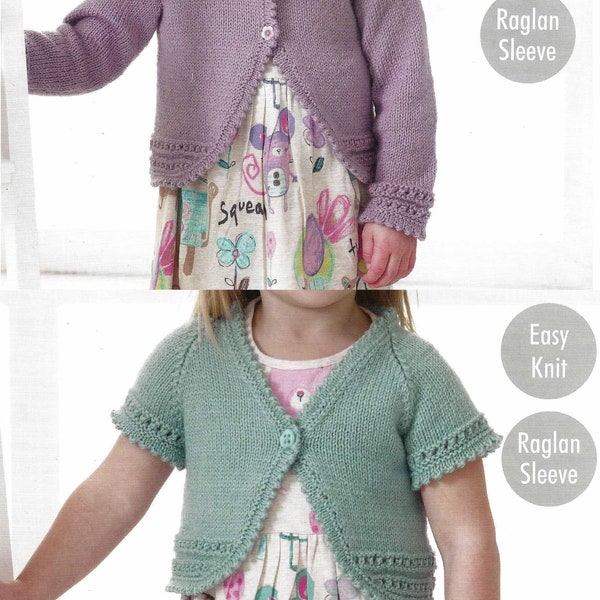 PDF Instant  Digital Download girls  easy knit 4 ply & double knit boleros knitting pattern ages 2 to 8 years (2897)