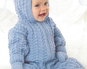 PDF Instant Digital Download  baby pram suit & mitts knitting pattern 14 to 20 inch (1067)