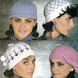 PDF Instant Digital Download ladies 4 hats knitting pattern double knit (2146)