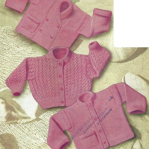 Instant PDF Digital Download baby easy knit cardigans double knit 20/21 inch knitting patterns (1253)