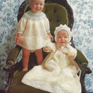 Instant PDF Digital Download baby dress robe bonnet christening party smockeasy crochet pattern (1992)