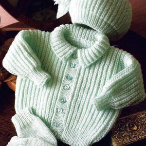 Instant PDF Digital Download baby easy knit jacket hat mitts set double knit 16 to 22 inch (2685)