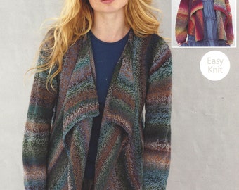PDF Instant  Digital Download-ladies girls easy knit waterfall cardigan knitting pattern 24 to 46 inch (2335)