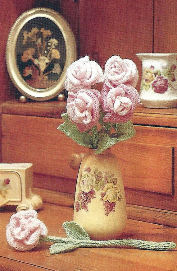 PDF Instant Digital Download Knitted Roses Flower Knitting Pattern