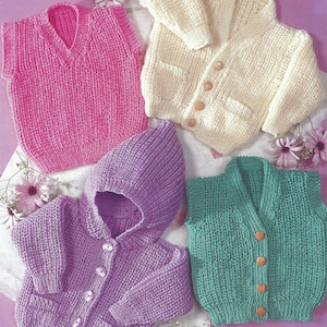 PDF Instant Digital Download baby boy girl cardigans slipover waistcoat knitting pattern 16/26 inch (800)