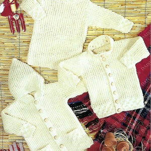 PDF Instant Digital Download baby aran duffle coat jacket & sweater knitting pattern 20/30 inch   (414)