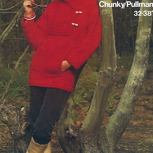 PDF Instant Digital Download ladies easy knit ladies hooded sweater chunky knitting pattern 32 to 38 (1696)