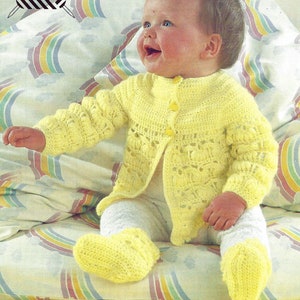 PDF Instant Download Digital baby matinee coat bonnet bootees pattern 4 ply 16 to 20 inch (1867)