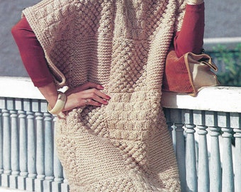PDF Instant  Digital Download easy knit ladies patchwork blanket poncho knitted in squares (1012)