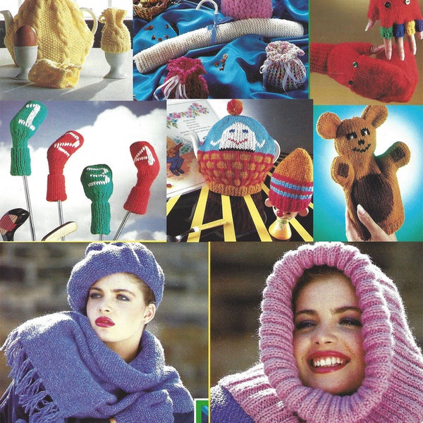 PDF Instant Digital Download gifts tea cosy puppet gloves beret scarf club covers snood knitting pattern (1844)