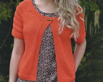 PDF Instant Digital Download ladies easy knit short sleeves top cardigan aran cotton knitting pattern 32 to 46 inch (759)