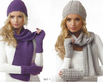 Instant PDF Digital Download ladies hat scarves gloves knitting pattern double knit (2503)