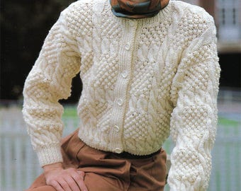 PDF Instant Digital Download ladies aran patchwork pattern cardigan knitting pattern 30 to 40 inch (502)