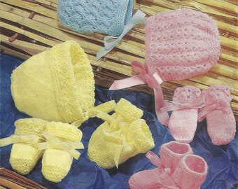 PDF Instant Digital Download baby bonnets bootees mittens knitting pattern (691)