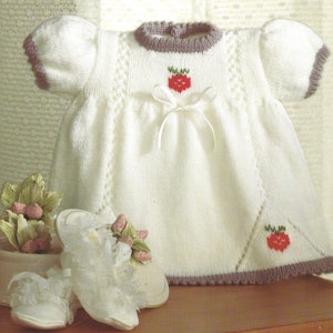 PDF Instant Digital Download baby dress knitting pattern 18 to 21 inch double knit (1038)