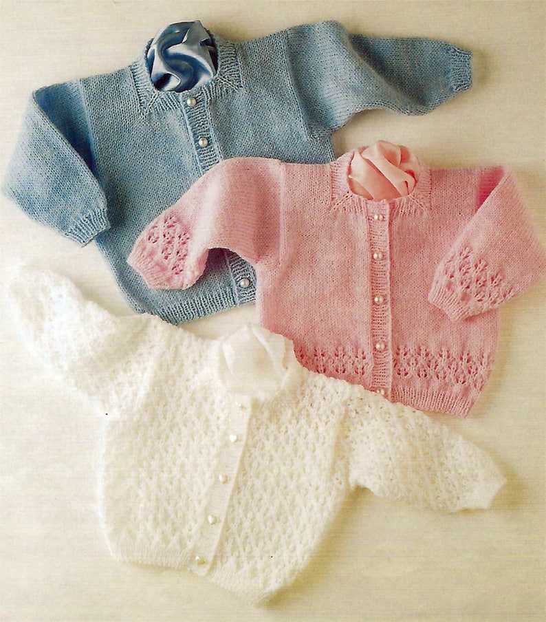 PDF Instant Digital Download premature baby doll 3 cardigans 4 ply knitting pattern 12/26 inch 474 image 1