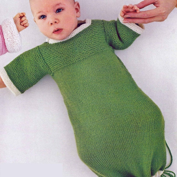 PDF Instant  Digital Download  easy knit baby bunting bathrobe knitting pattern 0 to 9 months (2485)