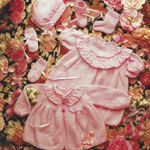 PDF Instant Digital Download baby coat bonnet bootees mitts knitting pattern 16 to 22 inch (1590)