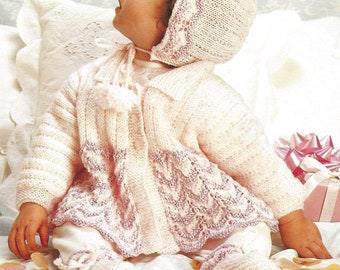 Instant PDF Digital Download baby matinee coat bonnet bootees knitting pattern 18/20 inch (1445)