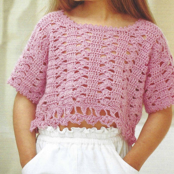 PDF Instant  Digital Download girls pretty crochet short sleeves top pattern ages 1 to 11 years (2915)