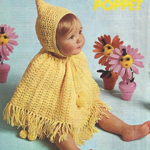 Instant digital download PDF baby crochet  fringed poncho & pixie hat pattern 4 ply (2417)