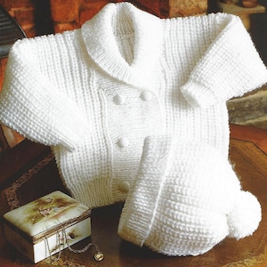 Instant digital download PDF easy knit baby jacket and hat knitting pattern 18 to 24 inch (1798)