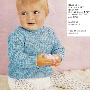 Instant PDF Digital Download baby toddlers jersey jumper knitting pattern 18/24 inch (1422)