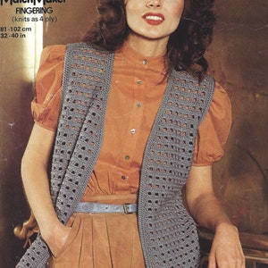 PDF Instant Digital Download ladies crochet waistcoat pattern 32 to 40 inch 4 ply (1734)