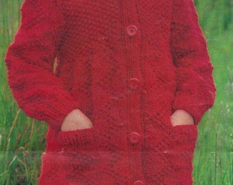 PDF Instant Download girls chunky knit coat & beret knitting pattern 22 to 28 inch (96)