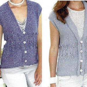 PDF Instant  Digital Download ladies girls waistcoats gilet larger sizes 32 to 54 inch knitting pattern (1490)