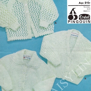 PDF Instant Digital Download 3 pretty baby cardigans knitting pattern 18 to 20 inch chest (195)