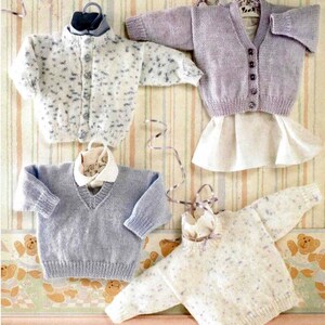 PDF Instant Digital Download baby 4 ply double knit sweaters & cardigan knitting pattern 16 to 22 inch ( 2783)