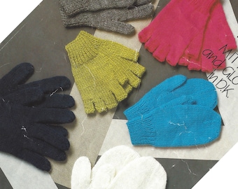 PDF Instant  Digital Download childs ladies gloves fingerless mittens knitting patterns easy knit  (2137)