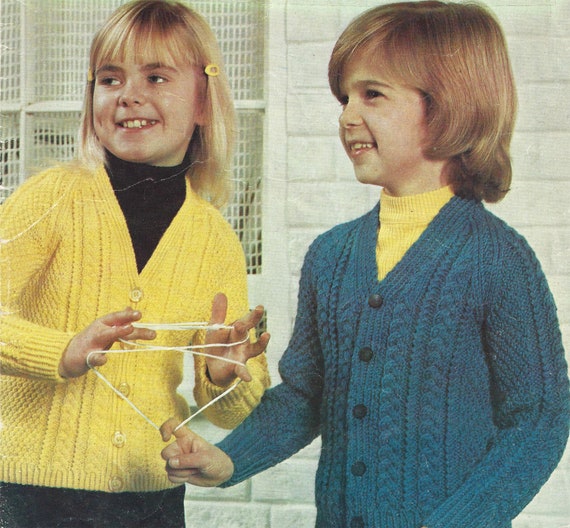 PDF Instant Digital Download Boys Girls Aran Cardigan Knitting