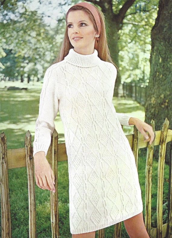 PDF Instant Download Digital ladies girls aran dress knitting pattern 32 to 39 inch 643