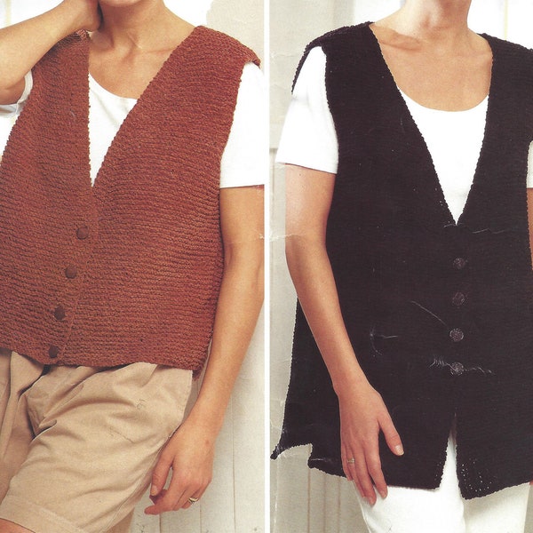 Instant PDF Digital Download ladies girls  easy knit waistcoats knitting pattern 32/42 inch (1194)