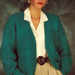 Instant PDF Download ladies girls chunky knit cardigan jacket easy knitting pattern 28 to 38 inch (2149)